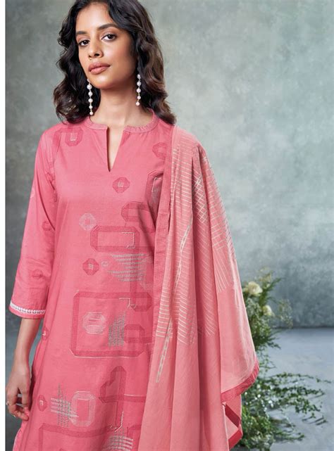 Ganga Pure Cotton Pink Unstitched Suit Dress Material for Women – Stilento