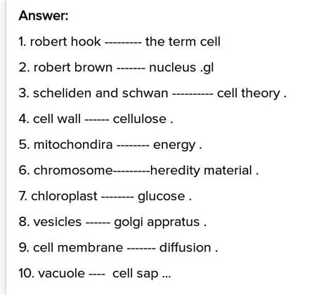 Ques1.Match the following1.Robert Hook. Cell Sap2. Robert Brown. Cell ...
