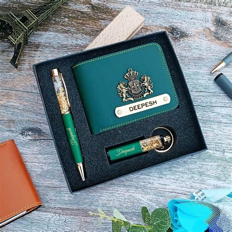 Personalized Faux Leather Wallet Combo Gift Set for Men | 7 Colors cou ...