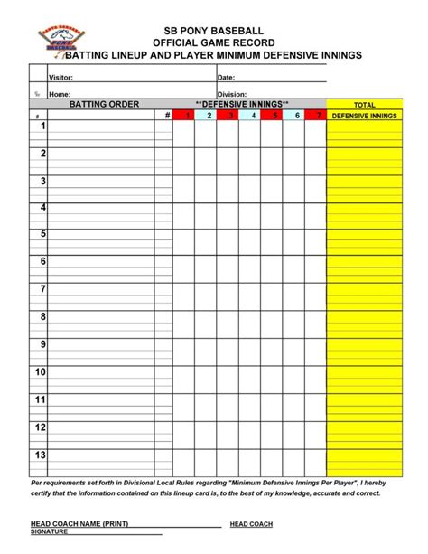 Printable Lineup Sheets For Baseball - King Printables