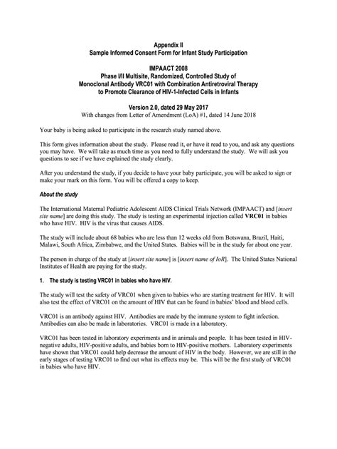 Fillable Online Appendix II Sample Informed Consent Form for Infant ...