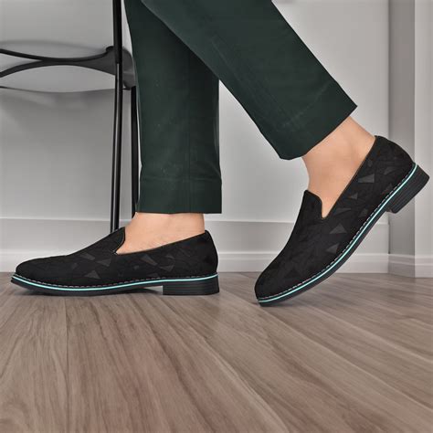 NOAK HANDCRAFTED BLACK JACQUARD FABRIC SLIPON SHOES