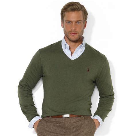 Ralph Lauren V-neck Pima Cotton Sweater in Green for Men - Lyst