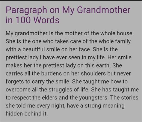 Write a short paragraph in about 100 words on My Grandmother . You may ...