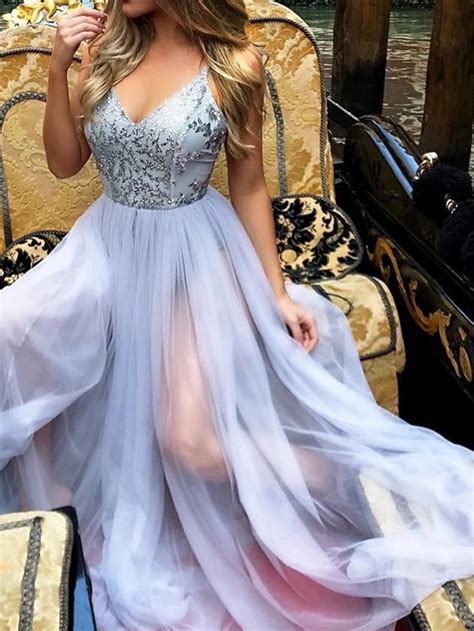 A-Linie Ballkleider Empire-Stil Kleid Verlobung Boden-Länge Ärmellos V ...