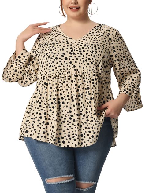Agnes Orinda Women's Plus Size Polka Dots 3/4 Sleeve Babydoll Peplum ...