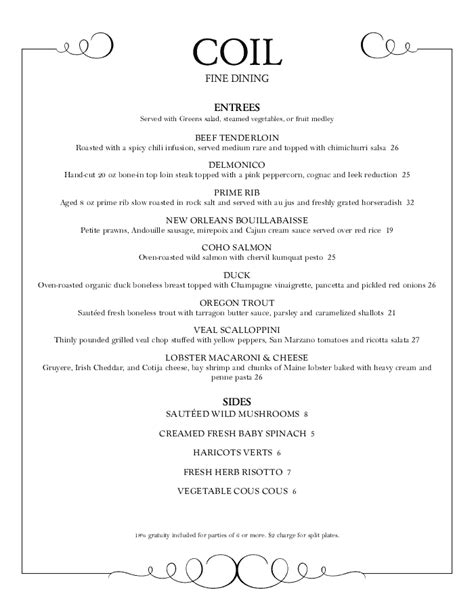 Image result for Fine Dining Menu Examples