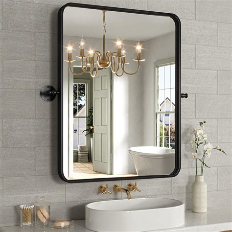 Mestikits Black Pivot Bathroom Mirror 26.72x30 Inch, Matte Black ...