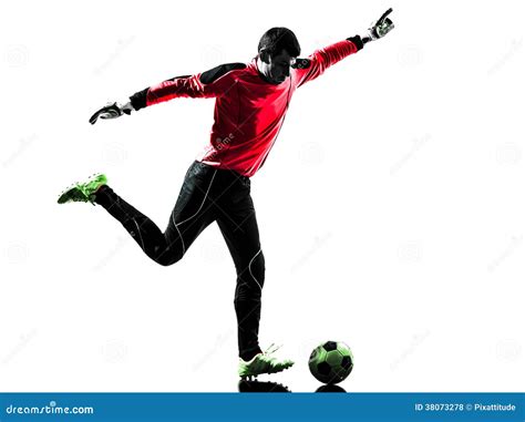 Caucasian Soccer Player Goalkeeper Man Kicking Ball Silhouette Stock ...