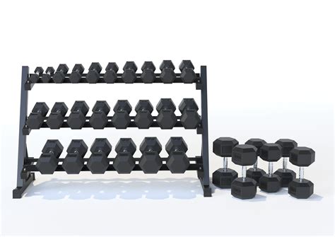 StrengthUSA Rubber Hex Dumbbell Set with Rack - 10 Pair of 5-75 lb ...