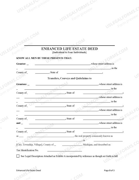 Michigan Enhanced Life Estate or Lady Bird Deed - Michigan Bird Deed ...