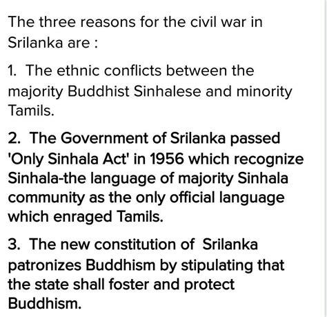 give three reason for civil war in sri lanka - Brainly.in