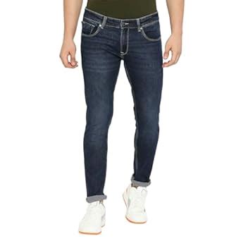 Buy Spykar Men Dark Blue Cotton Stretch Super Slim Fit Tapered Length ...