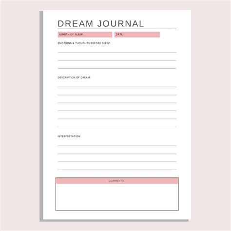 Dream Journal | Printable Sleep Diary | Dream Interpretation Plan ...