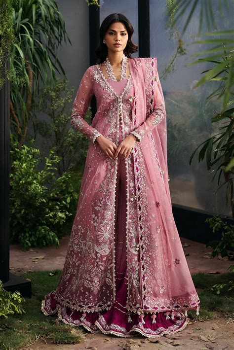 Pink Embroidered Organza Pakistani Suit | Afrozeh La Fuchsia Wedding ...