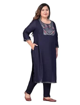 Buy PREKSHA Plus Size Ethnic Pink Floral Yoke Design Sequinned Kurta ...