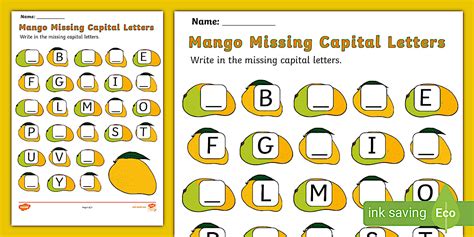 Mango Missing Capital Letters Worksheet | Twinkl | Alphabet