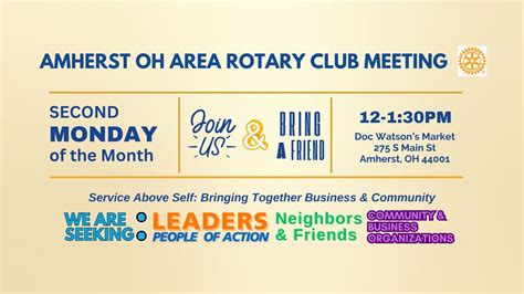 JANUARY 2025 Amherst Ohio Area Rotary Club Meeting, Doc Watson's Market ...