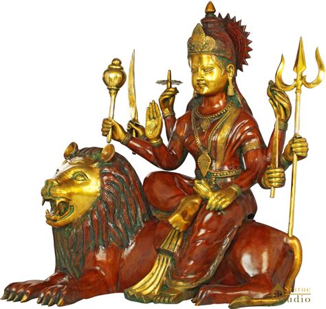 Brass Large Size Goddess Durga Sitting On Lion Home Temple Dacor Idol ...
