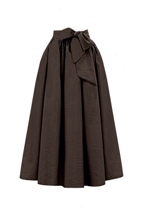 Dark Coffee Long Pleated Belted Parachute Skirt | HİJABAYA