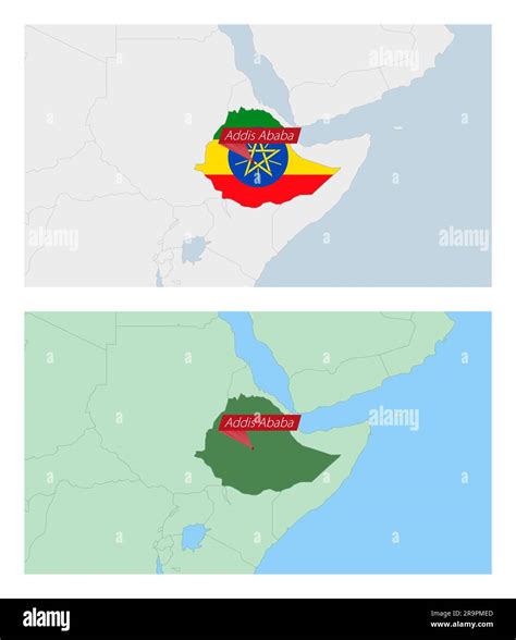 Ethiopia map with pin of country capital. Two types of Ethiopia map with neighboring countries ...