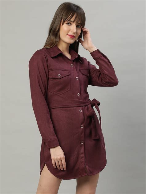 Suede Faux Belted Shirt Dress – Delan