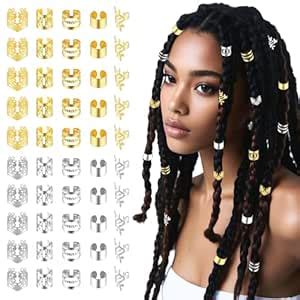 100PCS Hair Accessories for Braids, Gold & Sliver Hair Cuffs Adjustable ...