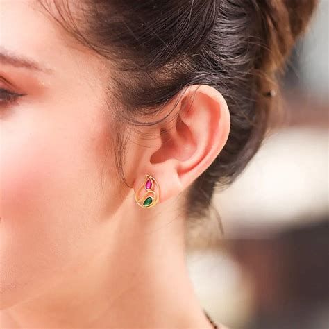 Silver 92.5 Aam Ras Red & Green Studs – Unniyarcha