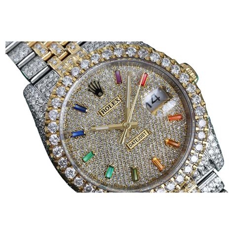 Rolex Datejus TwoTone Rainbow Index Pave Diamond Dial Fully Iced Out ...