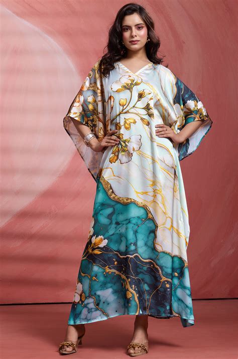 Lumi Flow Soft Satin Women Kaftan Dress with Digital Print – Label Aarna