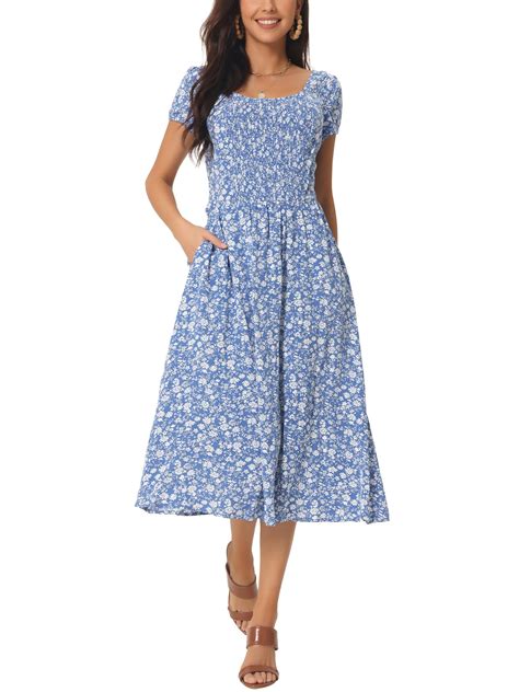 INSPIRE CHIC Women's Casual Floral Dress with Pockets Crewneck Cap ...