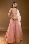 Buy Pink Silk, Net, Georgette Sequins, Mirrors Square Neck Work Lehenga ...