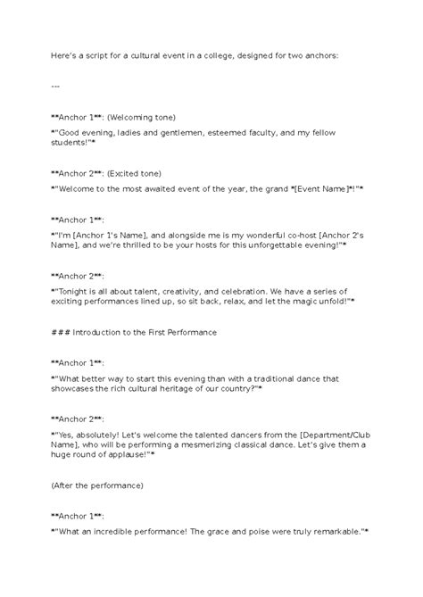 Anchoring Script 2 - r22 - Here’s a script for a cultural event in a ...
