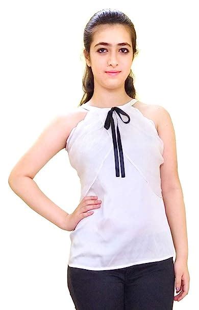 Buy KARVIICH Boat Neck Sleeveless Elegant Formal Blouse with Bow Tie ...