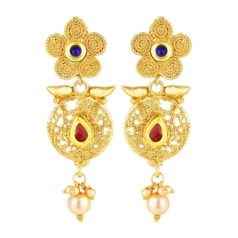 Buy Gold Plated Drop Earrings - Ethnic Floral Design – The Better Home