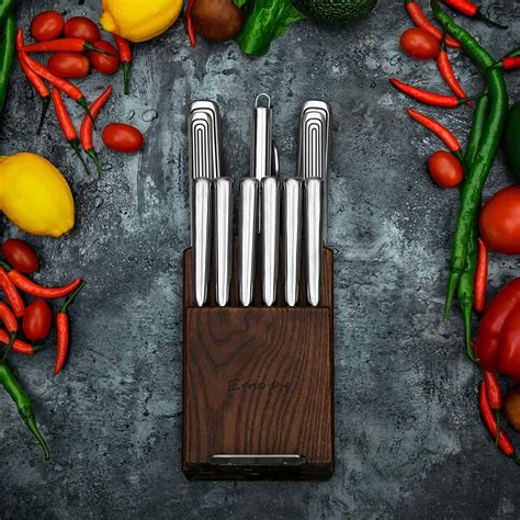 Knife Set, 15-Piece Kitchen Knife Set with Block Wooden and Sharpener ...