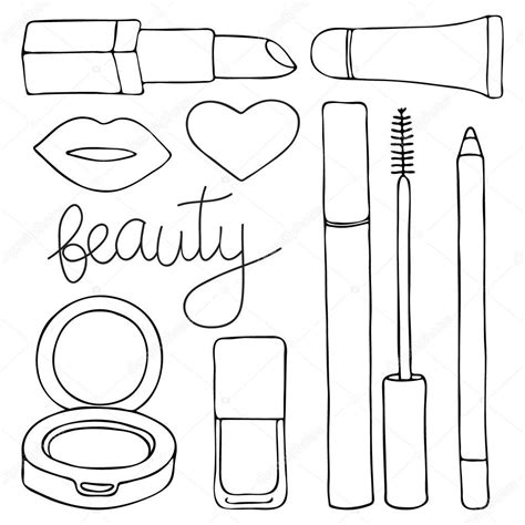 Cosmetics or make up set. hand-drawn cartoon collection of cosmetic ...