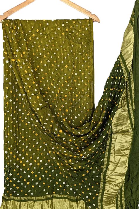 Stylish Green Bandhani Modal Silk Dupatta with Tissue Border