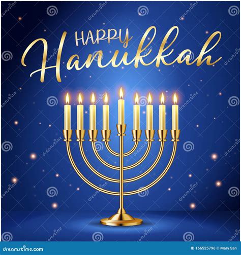 Happy Hanukkah Greeting Card with Gold Inscription and Golden Realistic ...