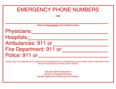 Free Nevada Emergency Phone Numbers Labor Law Poster 2021