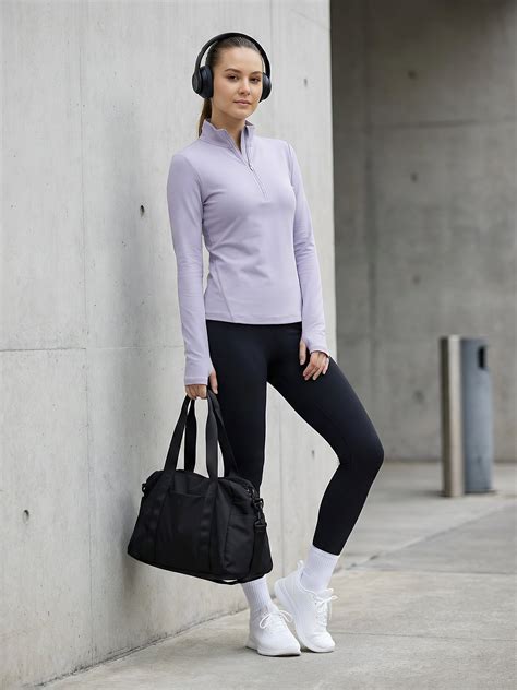 Women Lavender Grey Half Zip Full Sleeve Sports T-Shirt – Lightweight ...
