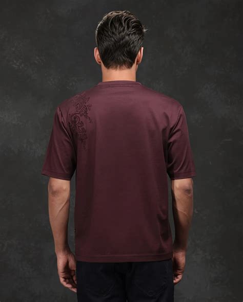 Rare Rabbit Men Frax Brown Cotton Fabric Short Sleeve Crew Neck Barcel