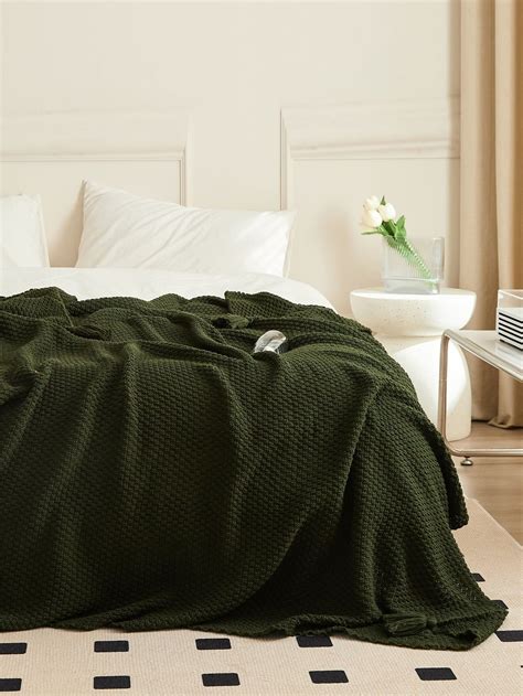 1pc Knitted Fabric Blanket, Minimalist Dark Green Blanket For Bed ...