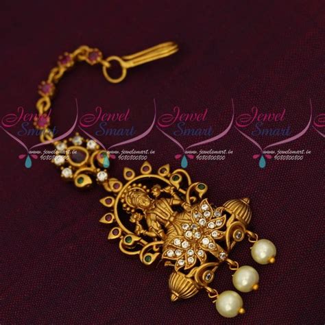 T16895 Temple Jewellery Matte Gold Plated Short Maang Tikka AD Stones ...