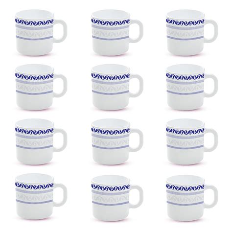 Larah by BOROSIL Jazzblue Opalware Mug, Set of 12 Tea/Coffee Mugs, 180 ...