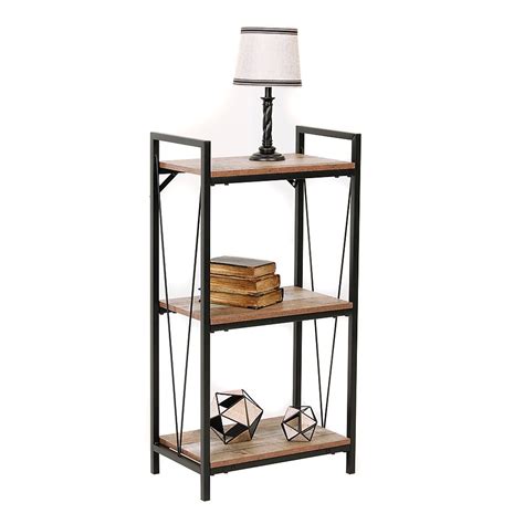 OSHOME Mountain Ridge Rustic Reclaimed Laminate Metal 3-Shelf Bookcase ...