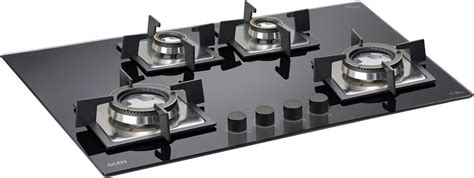 Glen 4 Burner Glass Hob | Double Ring Forged Brass Burner Auto Ignition ...