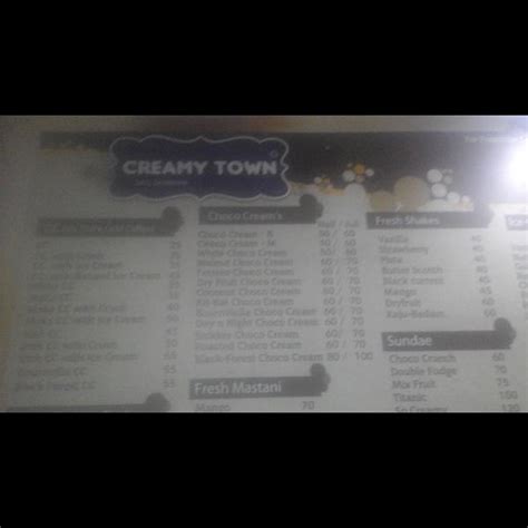 Menu at Creamy Town Cafe SP, Pune