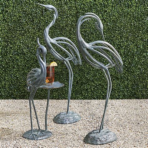 Stylized Heron Sculptures with Verdigris Finish & Aluminum Craftsmanship