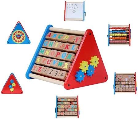 Smoneo 5 in 1 Wooden Activity Centre Triangle Toy with Alphabet, Blocks ...